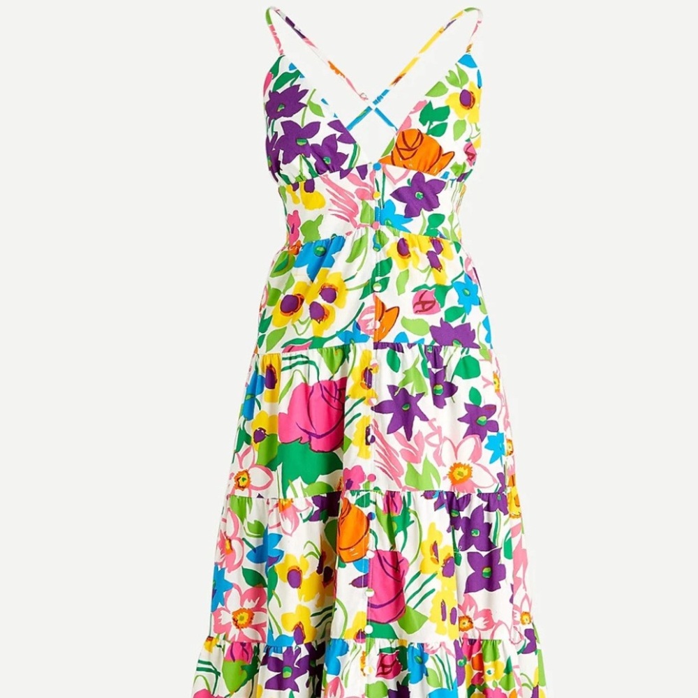 Summer J Crew Floral Cotton-poplin dress in vibrant garden florals sz L